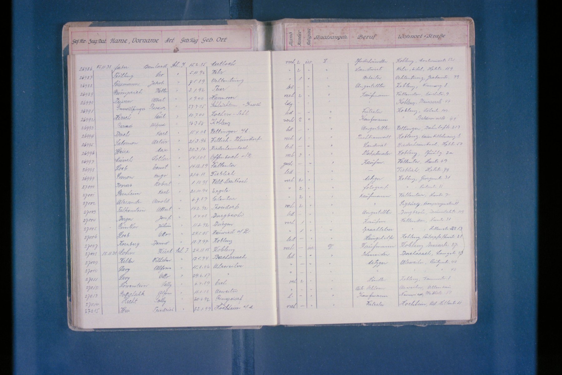 Dachau, livro de entrada de novembro de 1938