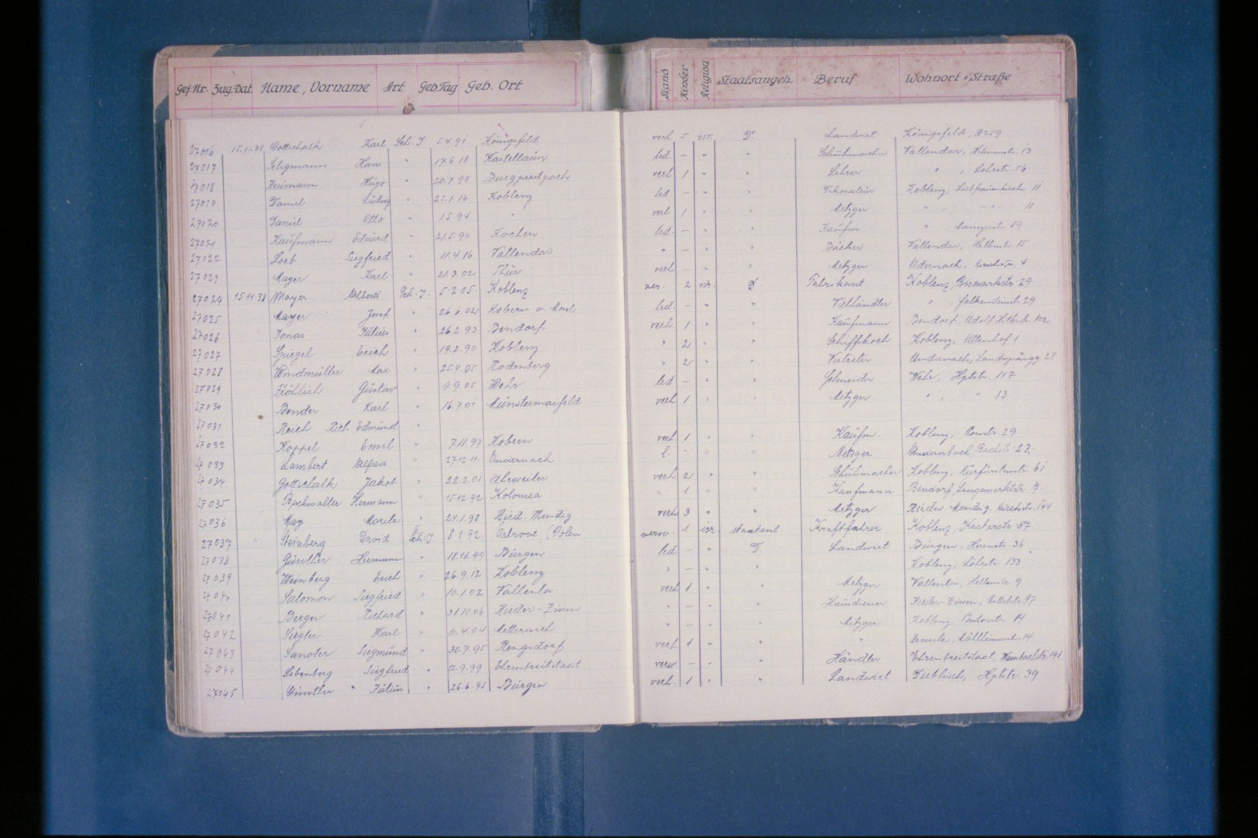 Dachau, livro de entrada de novembro de 1938